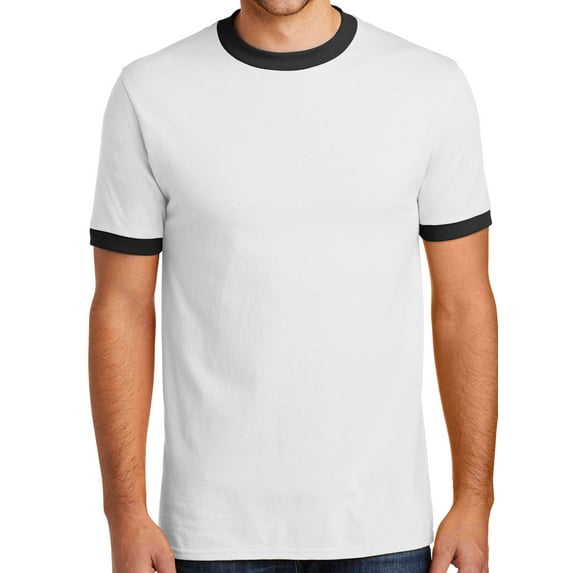 Men's 100% Cotton Ringer T-shirt, White/Jet Black - Medium