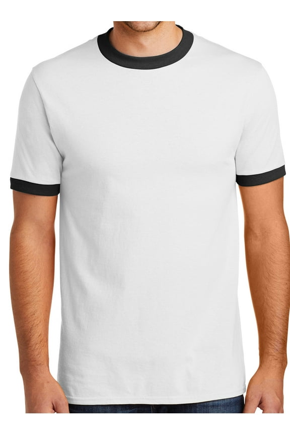 Mens Regular Guy 100% Cotton Ringer Tee Shirt, Small White/Black