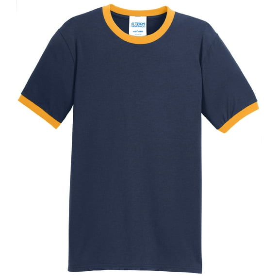 Men's 100% Cotton Ringer T-shirt, Navy/GoldBlack - XL