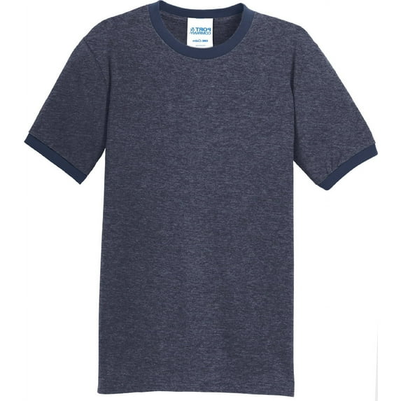 Mens Regular Guy Cotton/Poly Ringer Tee Shirt, Small Heather Navy/Navy