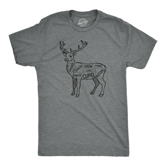 Mens Reindeer Meat Cuts T Shirt Funny Xmas Deer Hunter Butcher Joke Tee for Guys Graphic Tees