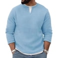 thumbnail image 1 of Mens Relax Fit Long Sleeve Waffle Knit Split Neck Fake Two Piece Pullover Colorblock Base Layer Undershirt Thermal Tops, 1 of 6