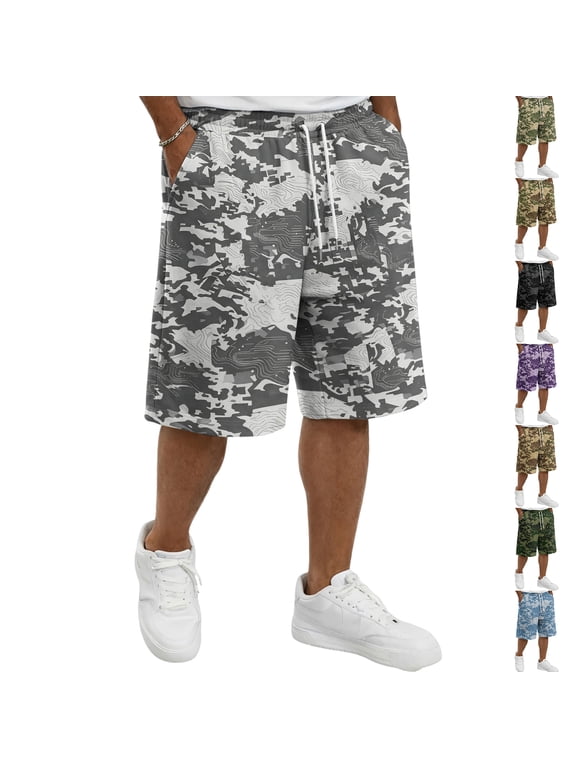 Men Camouflage Print Drawstring Shorts Lightweight Quick Dry Athletic Beach Wear Comfortable Loose Fit Casual Outdoor Sport Shorts