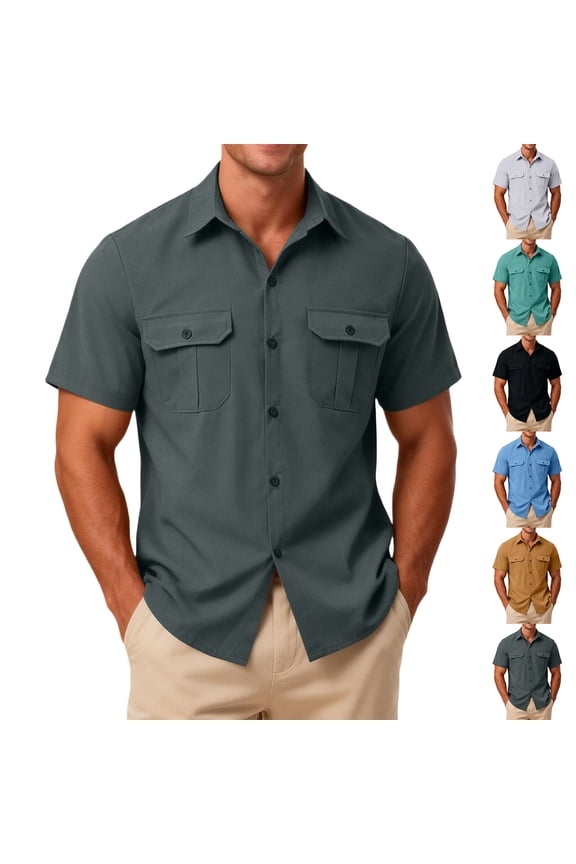 Mens Relaxed Fit Short Sleeve Work Shirt Mint Green 2XL