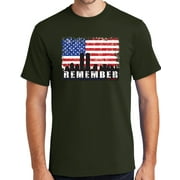 Mens Remember 9-11, 2001 Sept 11th Cotton Tee Shirt, 3XL Olive Green (TALL SIZE)
