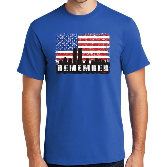 Mens Remember 9-11, 2001 Sept 11th Cotton Tee Shirt, 6XL Royal Blue
