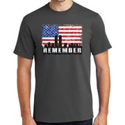 Mens Remember 9-11, 2001 Sept 11th Cotton Tee Shirt, Large Charcoal Gray (TALL SIZE)