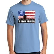 Mens Remember 9-11, 2001 Sept 11th Cotton Tee Shirt, Medium Light Blue