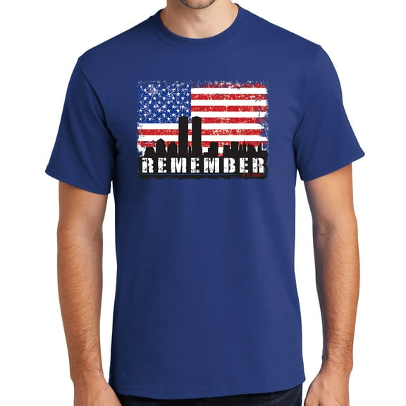 Mens Remember 9-11, 2001 Sept 11th Cotton Tee Shirt, Small Deep Marine Blue