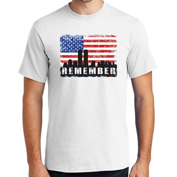 Mens Remember 9-11, 2001 Sept 11th Cotton Tee Shirt, XL White