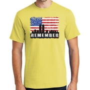 Mens Remember 9-11, 2001 Sept 11th Cotton Tee Shirt, XL Yellow