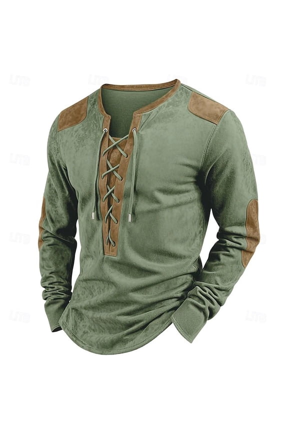 Mens Renaissance Shirt Medieval Pirate Viking Shirt Lace Up V Neck Long Sleeve Hippie Vintage Pullover Sweatshirt