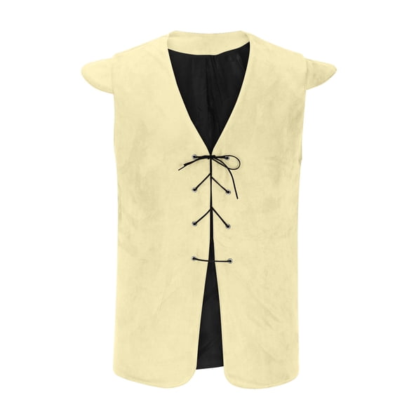 Mens Renaissance Steampunk Lace-up Long Vest Gothic Waistcoat Reversible Vest for Men Size M-3XL Beige