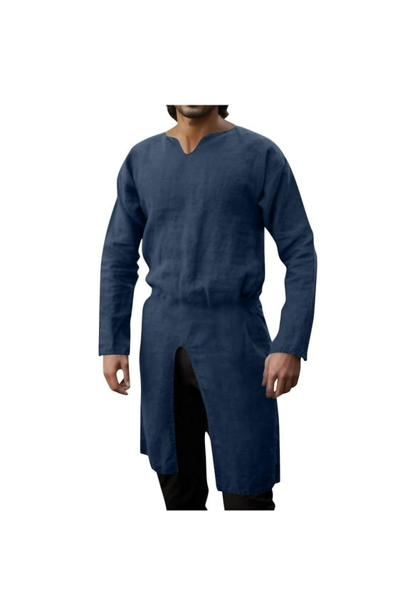 Mens Renaissance Tunic Top Cotton Linen Pirate Viking Shirts Retro Medieval Henley Shirt Gothic Halloween Costume