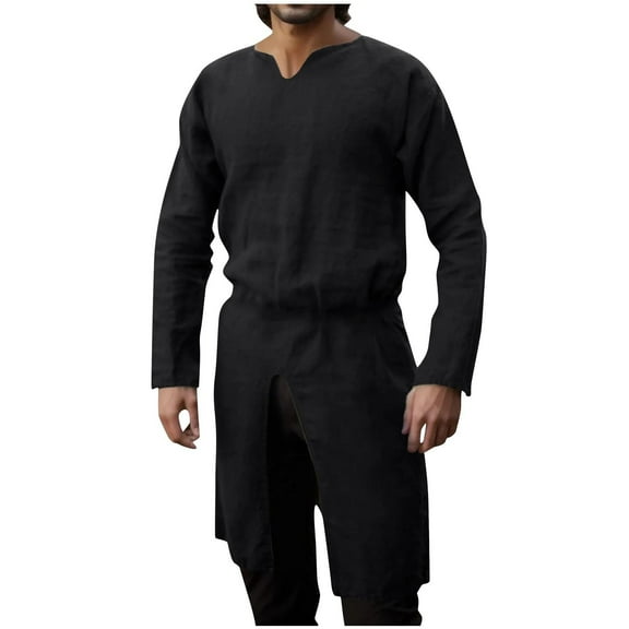 Mens Renaissance Tunic Top Cotton Linen Pirate Viking Shirts Retro Medieval Henley Shirt Gothic Halloween Costume