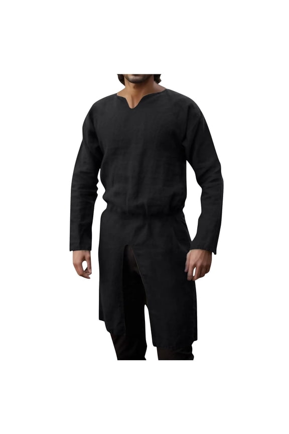 Mens Renaissance Tunic Top Cotton Linen Pirate Viking Shirts Retro Medieval Henley Shirt Gothic Halloween Costume