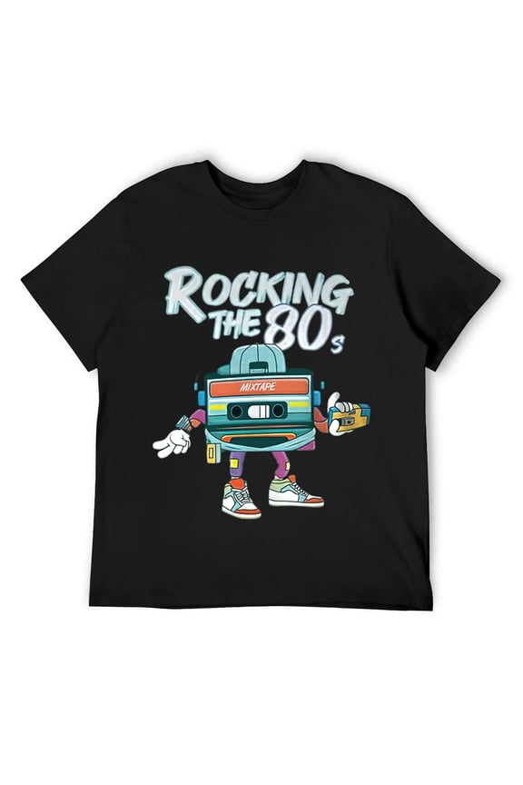 Mens Retro 80s Rocking the 80s Mixtape Vintage Classic 1980s T-Shirt Black