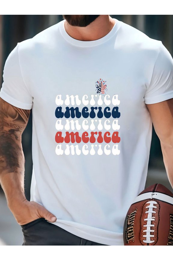 Mens Retro America Tee: Repeating Star Design, Patriotic Unisex Shirt T-Shirt