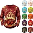 thumbnail image 1 of Mens Retro Autumn Carnival Halloween Candle Maple Leaf Graphic Cotton Blend Crewneck Sweatshirt Fall Festival Casual Long Sleeve Pullover Purple 4XL, 1 of 4