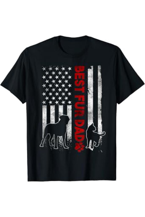 Mens Retro Best Fur Dad Ever American Flag T-Shirt