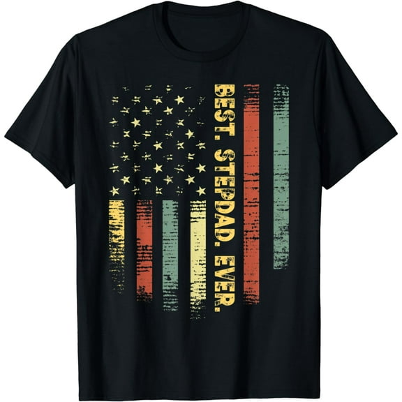 Mens Retro Best Stepdad Ever Vintage American Flag Dad T Shirt