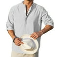 thumbnail image 1 of Mens Retro Collarless Grandad Striped Shirts Tops Causal Hippy Button Loose Tee, 1 of 5