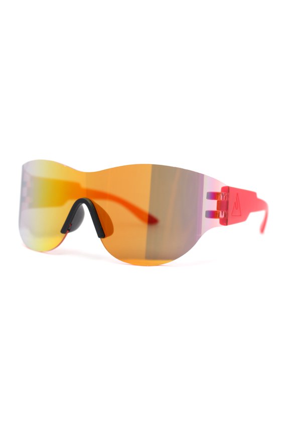 Mens Retro Color Mirror Shield Wrap Futuristic Sport Sunglasses Red - Orange Mirror