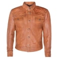 thumbnail image 1 of Mens Retro Denim Leather Shirt Jacket-Dorking in Tan, 1 of 4