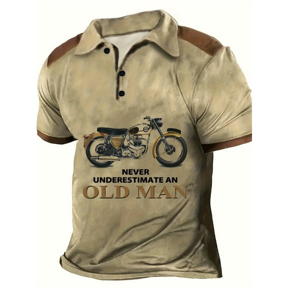 Mens Retro Graphic Polo Shirts Plus Size Casual Short Sleeve Western Shirts Loose Fit Summer Pullover Tops Beige M