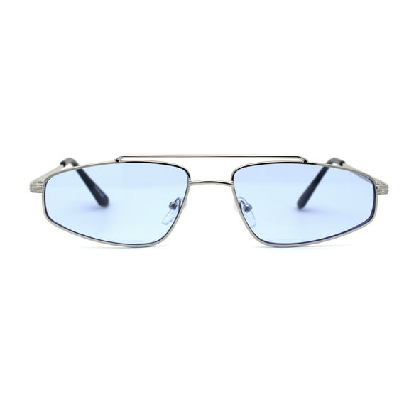 Mens Retro Hippie Triangular Metal Rim Dad Shade Sunglasses Silver Blue