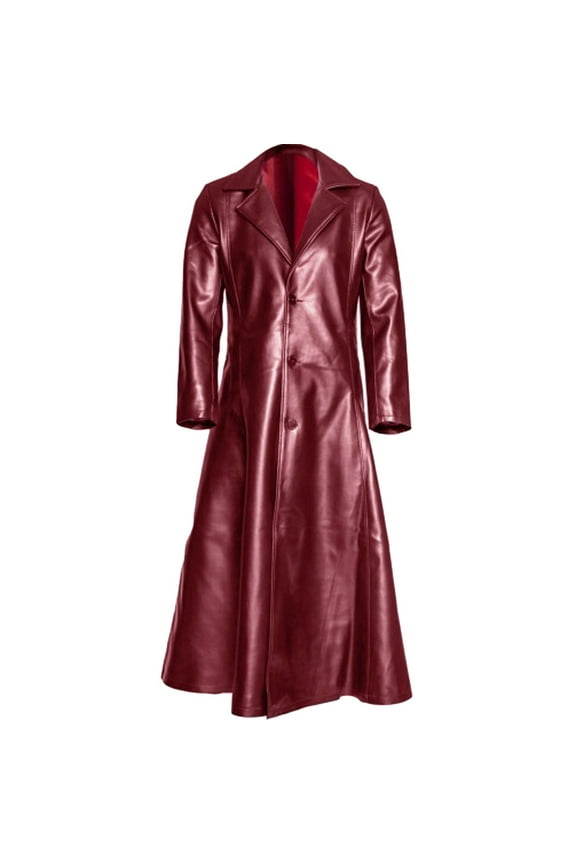 Mens Retro Leather Vintage Long Coat Trench Steampunk Gothic Jacket Overcoat Fashion Leather Gothic Leather Coat Leather Jacket Jackets