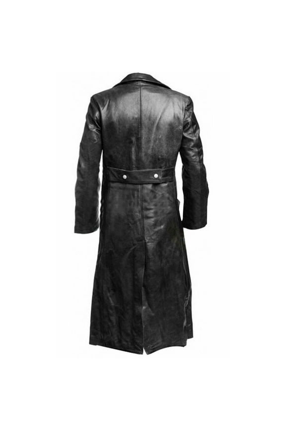 Mens Retro Leather Vintage Long Coat Trench Steampunk - Solid Color Double-breasted Long PU Leather Coat - Motorcycle Style Slim Trench Jacket