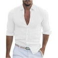 thumbnail image 1 of Mens Retro Linen Dressy Casual Shirts Summer Button Down Long Sleeve Plain Shirt Tops Comfy Lightweight Work Shirts, 1 of 6