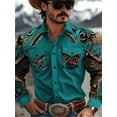 thumbnail image 1 of Mens Retro Long Sleeve Shirts Western Embroidered Cowboy Shirts for Men Casual Button Down Long Sleeve Shirt Floral Embroidered Vintage Shirt Green L, 1 of 5