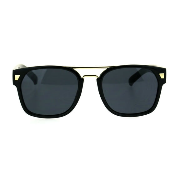 Mens Retro Minimal Mob Rectangular Horned Plastic Sunglasses All Black