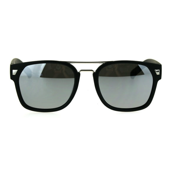 Mens Retro Minimal Mob Rectangular Horned Plastic Sunglasses Silver Mirror