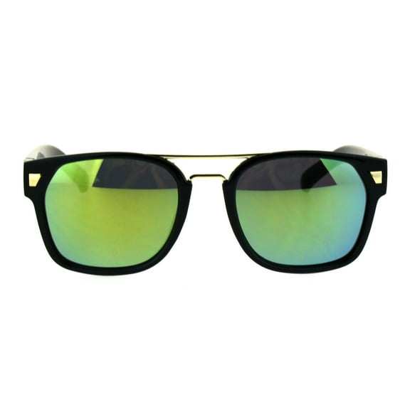 Mens Retro Minimal Mob Rectangular Horned Plastic Sunglasses Yellow Mirror