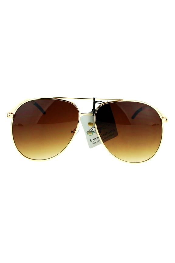 Mens Retro Mirror Lens Large Metal Rim Aviator Sunglasses Brown
