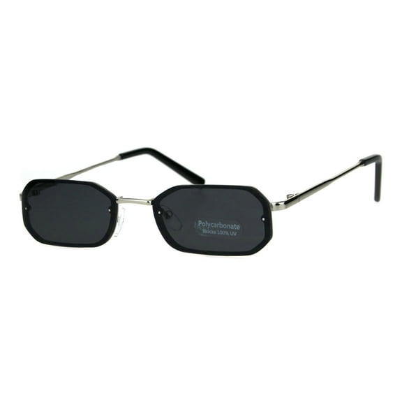 Mens Retro Octagonal Narrow Exposed Edge Pimp Sunglasses Silver Black