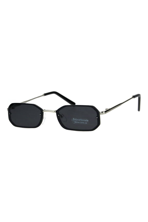 Mens Retro Octagonal Narrow Exposed Edge Pimp Sunglasses Silver Black