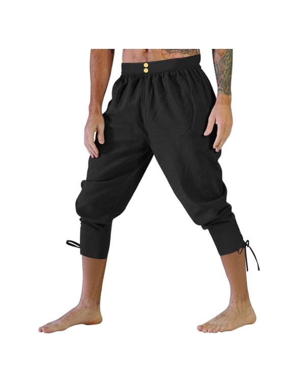 Mens Retro Pants Ankle Strap Style Quick Dry Medieval Trousers For Outdoor Summer Wear