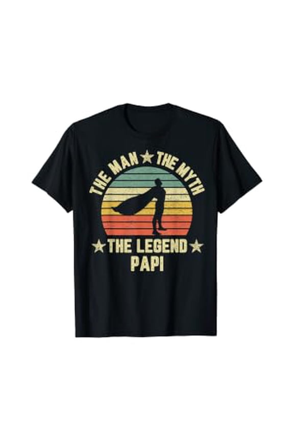 Mens Retro Papi The Man The Myth The Legend Superhero Gift T-Shirt