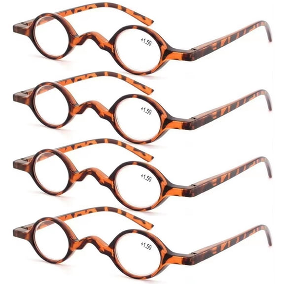 Mens Retro Personalized Tortoise Mini Round Reading Glasses Womens Fashion Spring Hinge Presbyopic Glasses Plastic Readers +2.50 (4 Pairs)