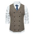 thumbnail image 1 of Mens Retro Pinstripe Waistcoat Dress Patchwork Vest Slim Fit Button Down Prom Formal Tweed Suit Vest Khaki XL, 1 of 6