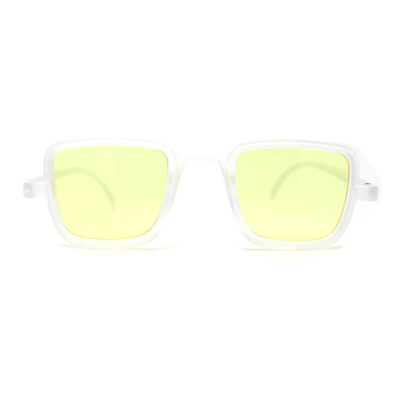 Mens Retro Rectangle Color Lens Hippie Plastic Sunglasses Clear Yellow