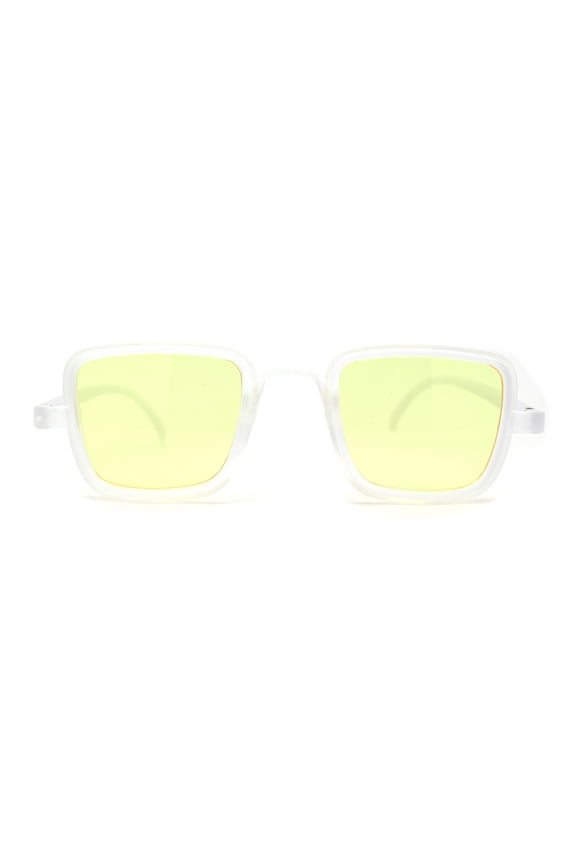 Mens Retro Rectangle Color Lens Hippie Plastic Sunglasses Clear Yellow