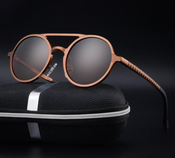 Mens Retro Round Sunglasses Aluminum Magnesium Frame Polarized Lenses with UV400 Protection Vintage Driving Eyewear
