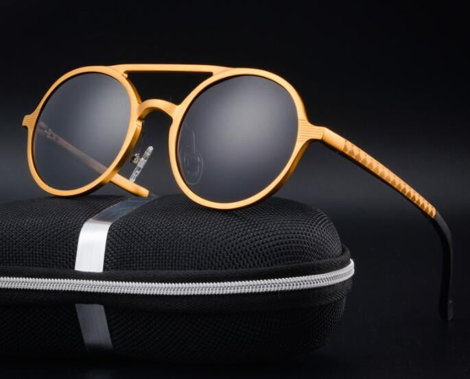 Mens Retro Round Sunglasses Aluminum Magnesium Frame Polarized Lenses with UV400 Protection Vintage Driving Eyewear