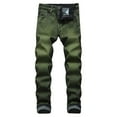 thumbnail image 1 of Mens Retro Slim Fit Straight Leg Jeans Skinny Denim Pants Size 32-42 Green, 1 of 9