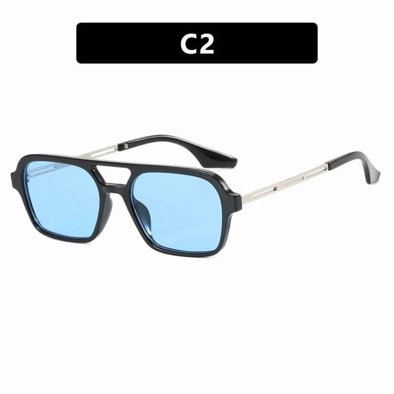 Mens Retro Square Frame Sunglasses Sun Protection PC Material Punk Fashion Eyewear Leopard Blue Lens Gray Film